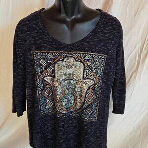 Tru Self Bohemian Tee 3/4 Sleeve Dark Gray Size XL